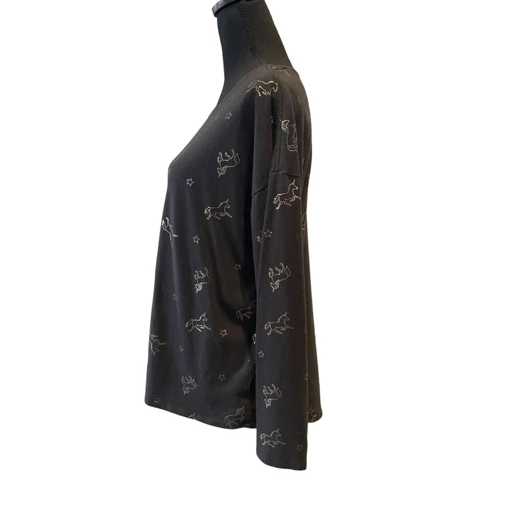 Vintage Old Navy Gold Foil Unicorn‎ Long Sleeve Top - Black & Metallic Gold XXL